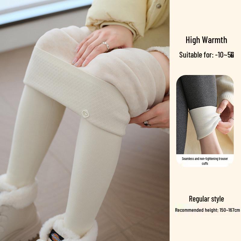 Women's High-Waist Wool Leggings: Warm, Seamless, Thickened, Plus Velvet, Slimming Cotton Pants for Autumn and Winter.