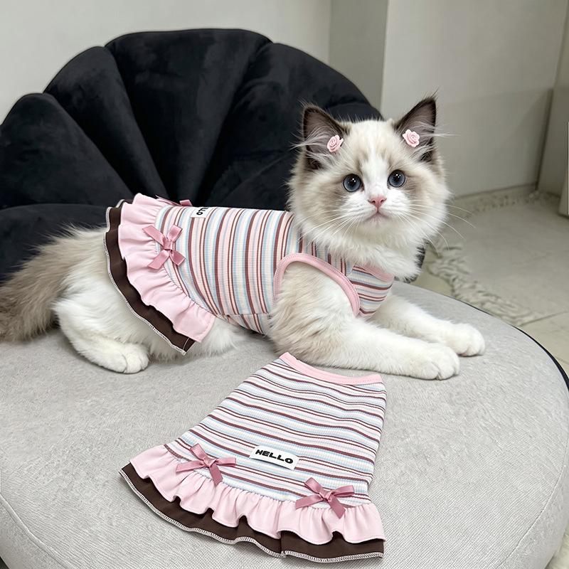 Dog clothes Autumn and winter rainbow striped dress Bigbear cat teddy Pomeranian small dog velvet pet vest