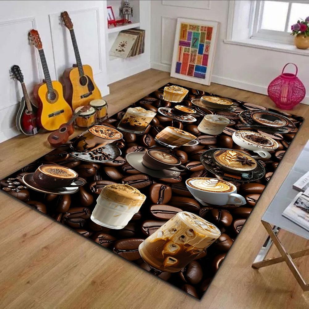 Coffee Art and Beans Collage Pattern Patterned carpet, non slip mat suitable for living room and bedroom sofas