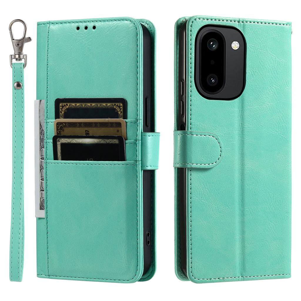 For OnePlus 15R 5G Case 6 Card Slots PU Leather Anti-Fall Phone Cover with Wrist Strap