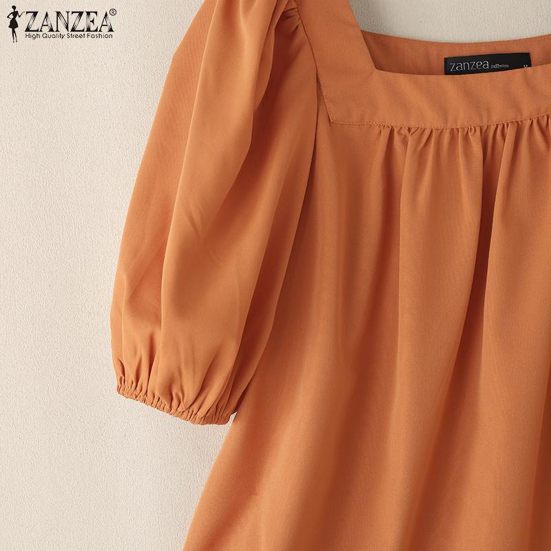ZANZEA Women Casual Square Collar Summer Short Sleeve Blouse