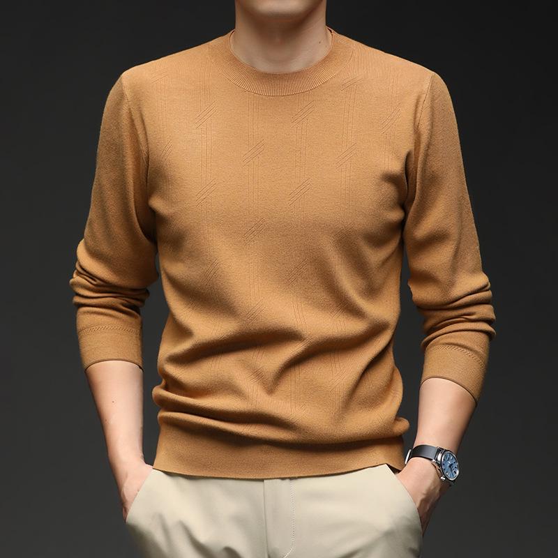 Men's Solid Color Jacquard Sweater - 2025 Autumn/Winter Casual Round Neck Knitwear