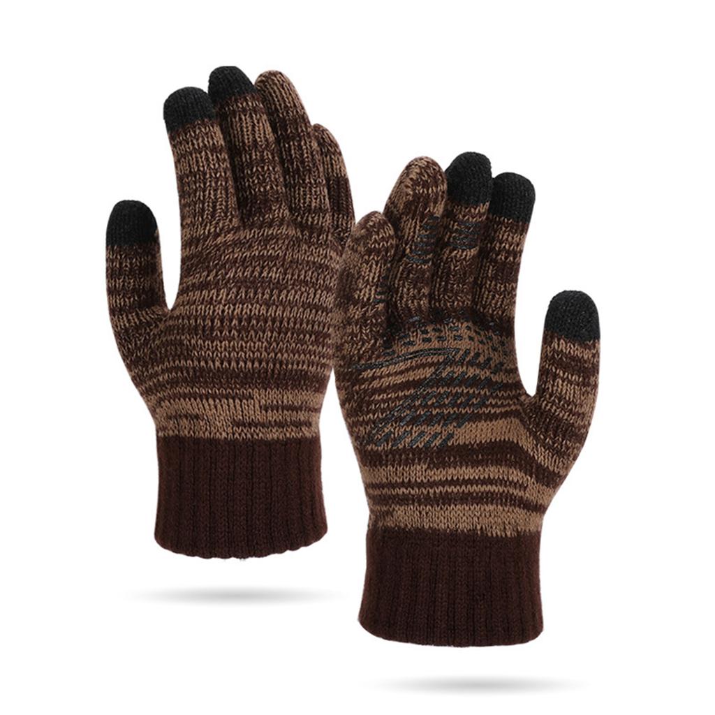 Men's And Women's Knitted Gloves With Thick Velvet Insulation Gloves, Outdoor Cycling Cold Resistant Five Finger Gloves