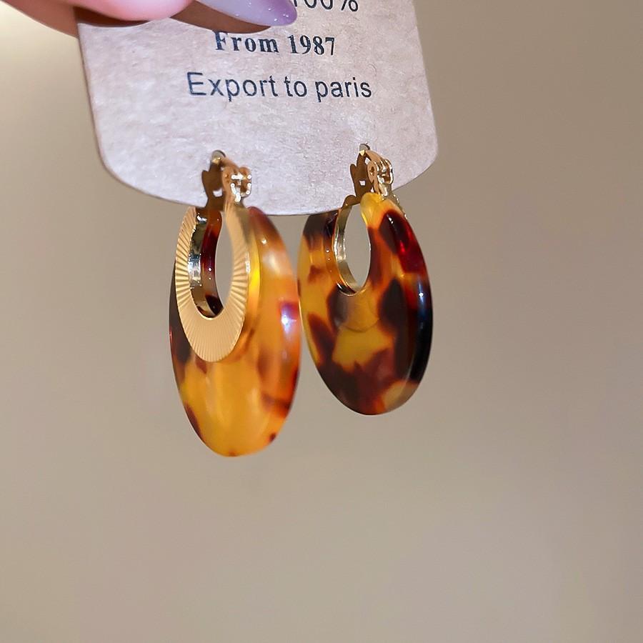 Silver Needle Retro Resin Geometric Round Oval Pendant Earrings Maillard Style Stud Earrings Niche Design Earrings Women