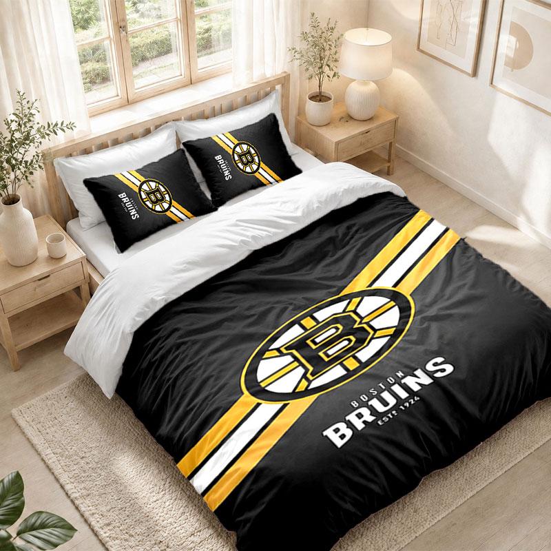 Bedding Set 1 Duvet Cover 2 Pillowcases Boston Bruins Print Bedroom Home Decoration