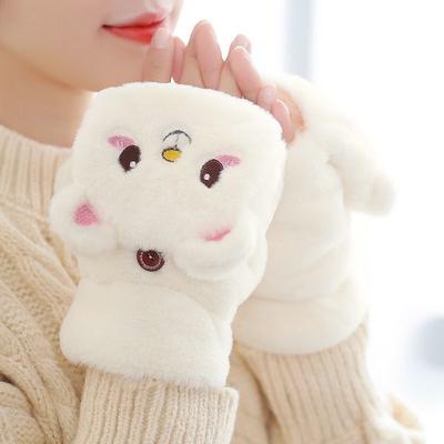 Gloves Womens Autumn and Winter Cute Riding Korean Version of Trendy Cartoon Velvet Thickened Student Male Writing Flip Gloves Keep Warm