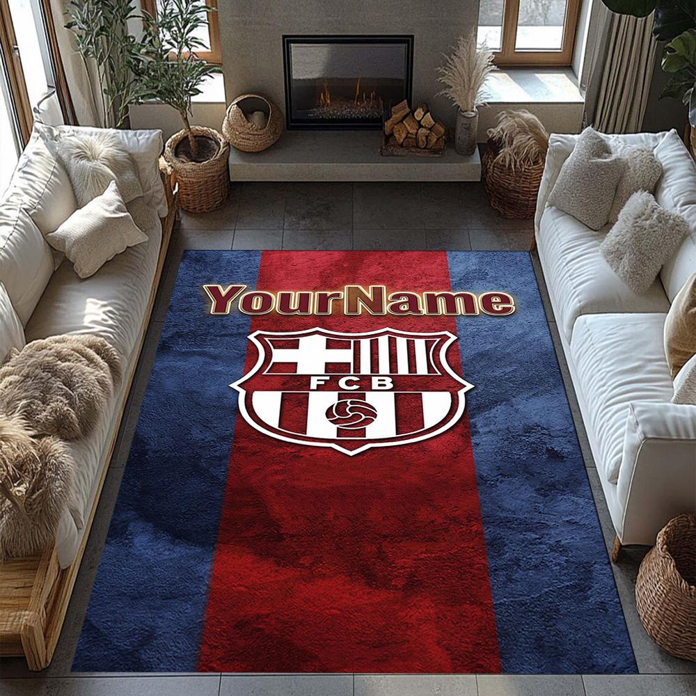 Fc Barcelona Customized Name Area Rug Design for Dormitory Entryway Outdoor Foyer Anti-slip Rug Office Home Decor Perfect Birthday/Christmas Gift Idea