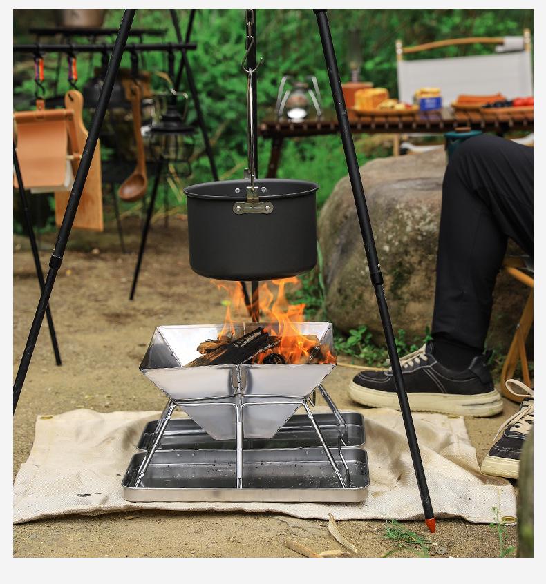 Portable Outdoor Stainless Steel BBQ Charcoal Grill for 2-5 People, Folding Grill Rack