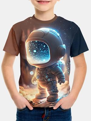 2024 Summer New Children T Shirt Cute Astronaut 3D Print Tee Tops Boy's Round Neck Casual Short Sleeve Comfortable T-shirt