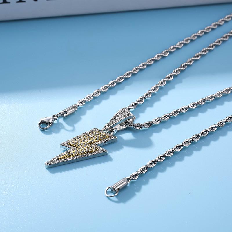 Titanium Steel Luxury Diamond Lightning Necklace - Unisex Hip Hop Style Non-Fading Disco Pendant, Summer Trend.