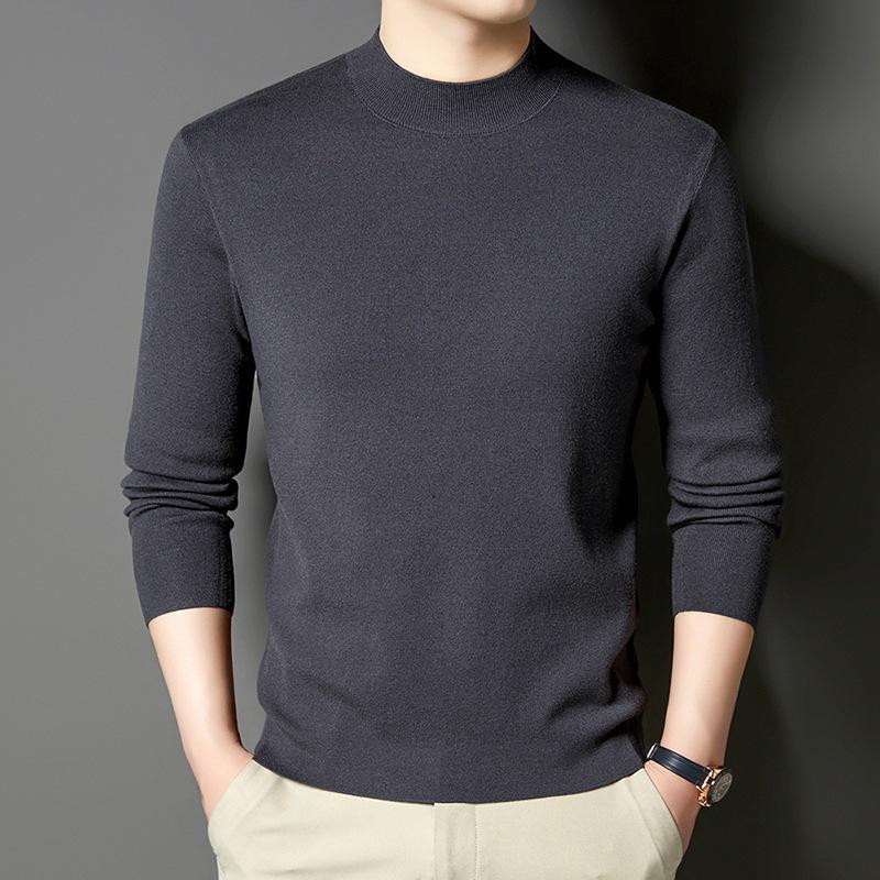 450g Fine Merino Wool Men's Half-High Neck Sweater - Autumn/Winter 2025, 16 Gauge, Machine Washable.