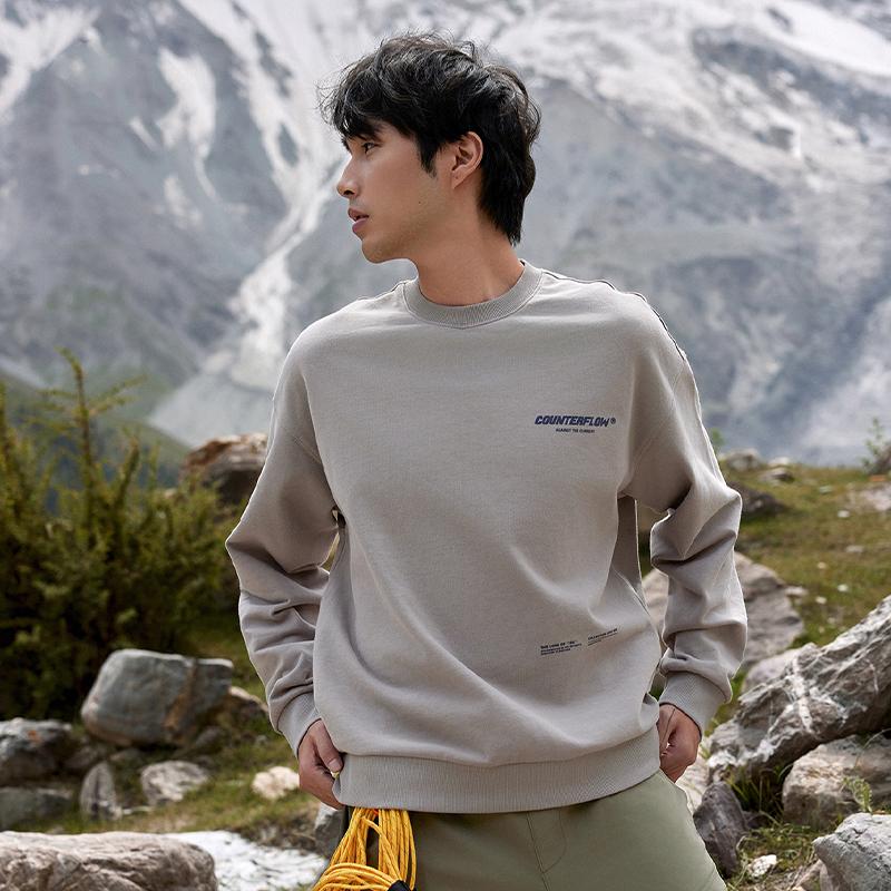 Li-Ning CF Adventure Series Bold Fun Wild Letter Print Sports Fleece Pullover Sweatshirt Unisex sweatshirt Stone-Grey AWDTB05-6