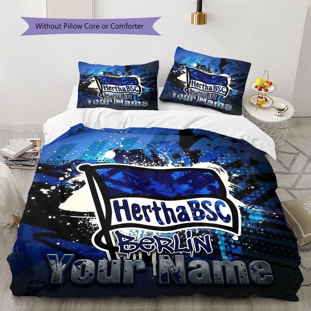 Hertha BSC Custom Name Pattern Bedding,Quilt Set Quilt Cover Pillowcase Home Birthday Gift(1 * Duvet Cover + 2 * Pillowcase, Without Core)