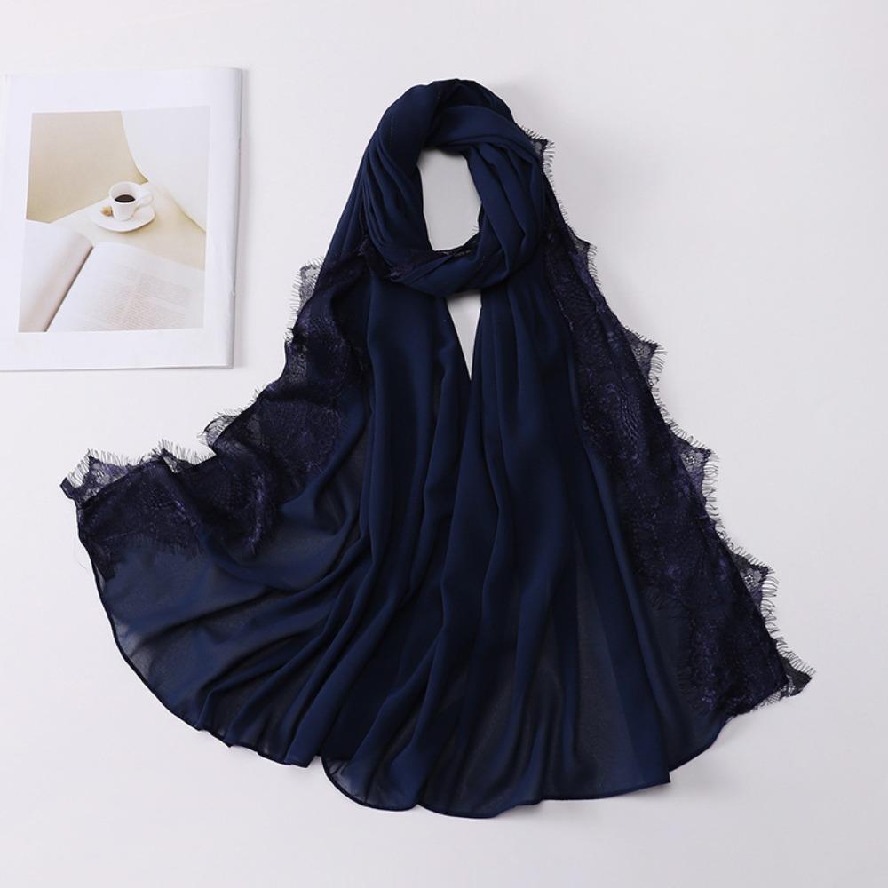 

Solid Color Chiffon Hijab Veil Lace Edge Sunscreen Shawl Versatile Headwraps Women Headwear