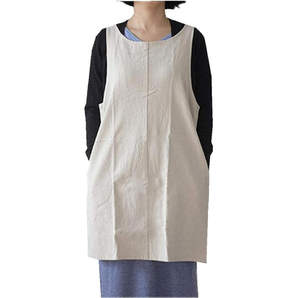 Cotton Linen Japanese Apron Halter Cross Back Bandage X Shape Aprons Two Pockets