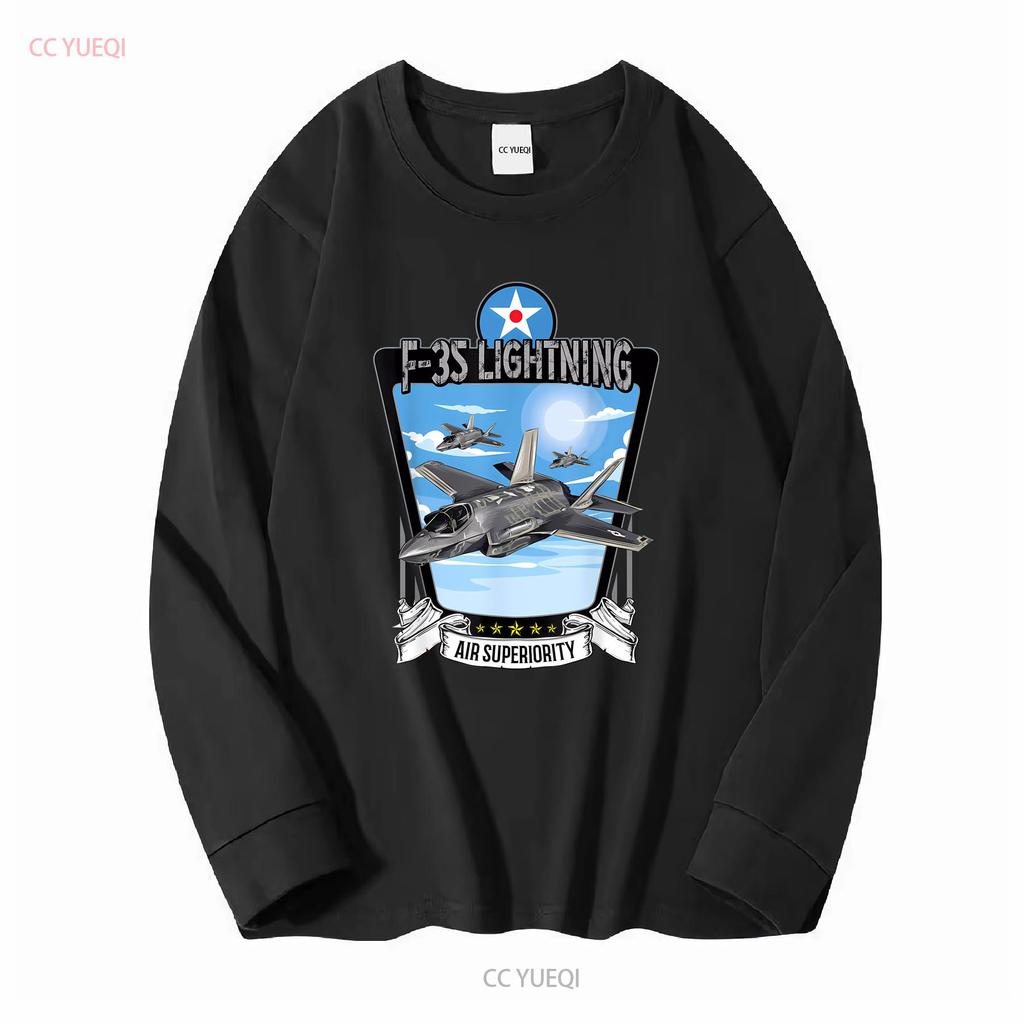 American Aircraft Stealth Fighter F35 lightning T Shirt long or short sleeves vintage Washed Versatile Casual streetwear Unisex