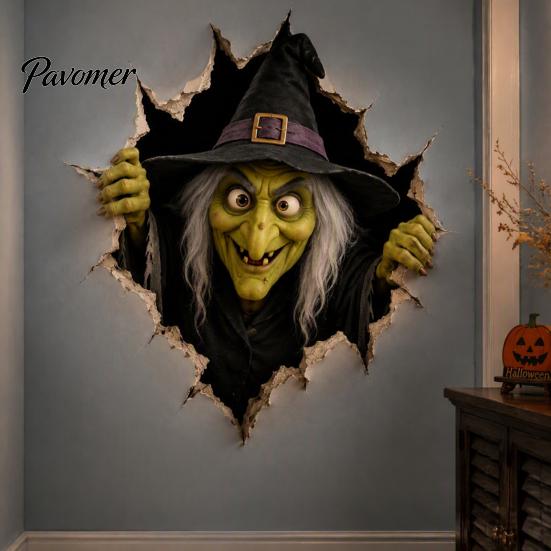 Festive Room Wall Accents 3D Break-in Halloween Sticker, Realistic Haunted House Decal, Removable Horror Theme Photo Background PVC Mural for