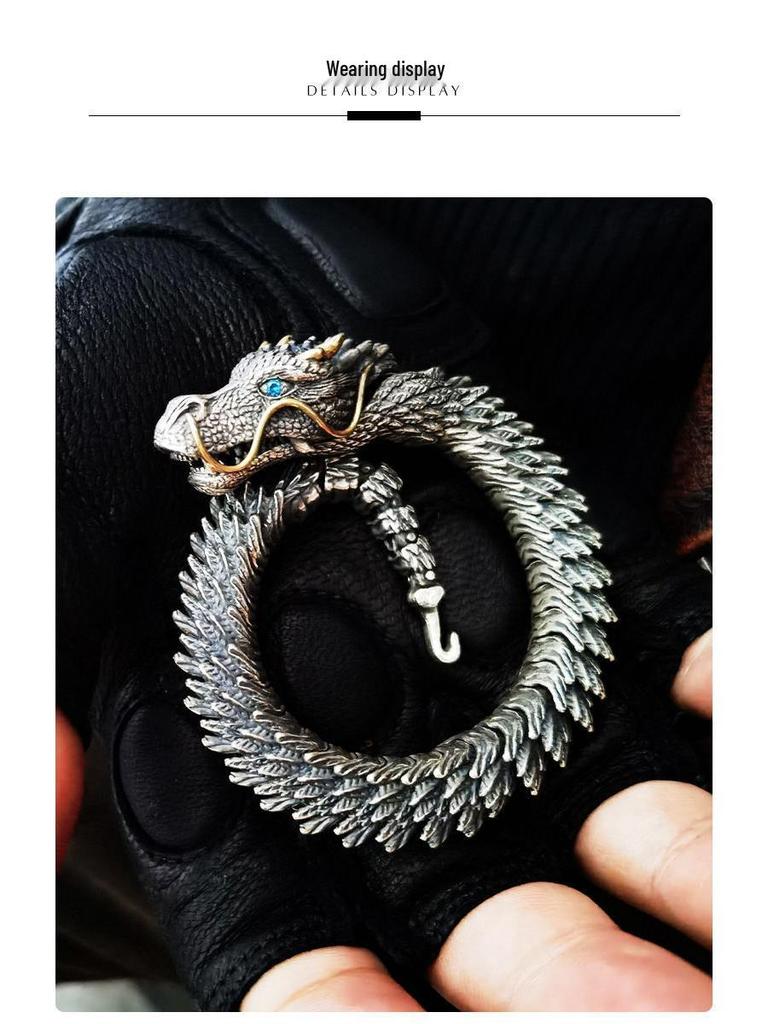 Collector's Grade Handmade Retro Thai Silver Dragon Head Bracelet - High-End Ethnic Fashion Jewelry
