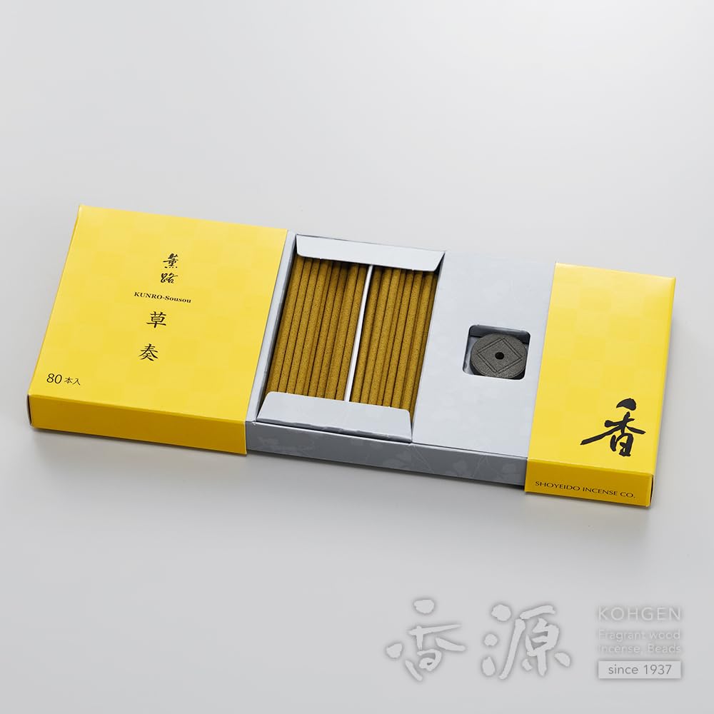 Shoyeido Incense Kunro Soso with a Simple Incense Holder and Paper Box (80 Sticks)