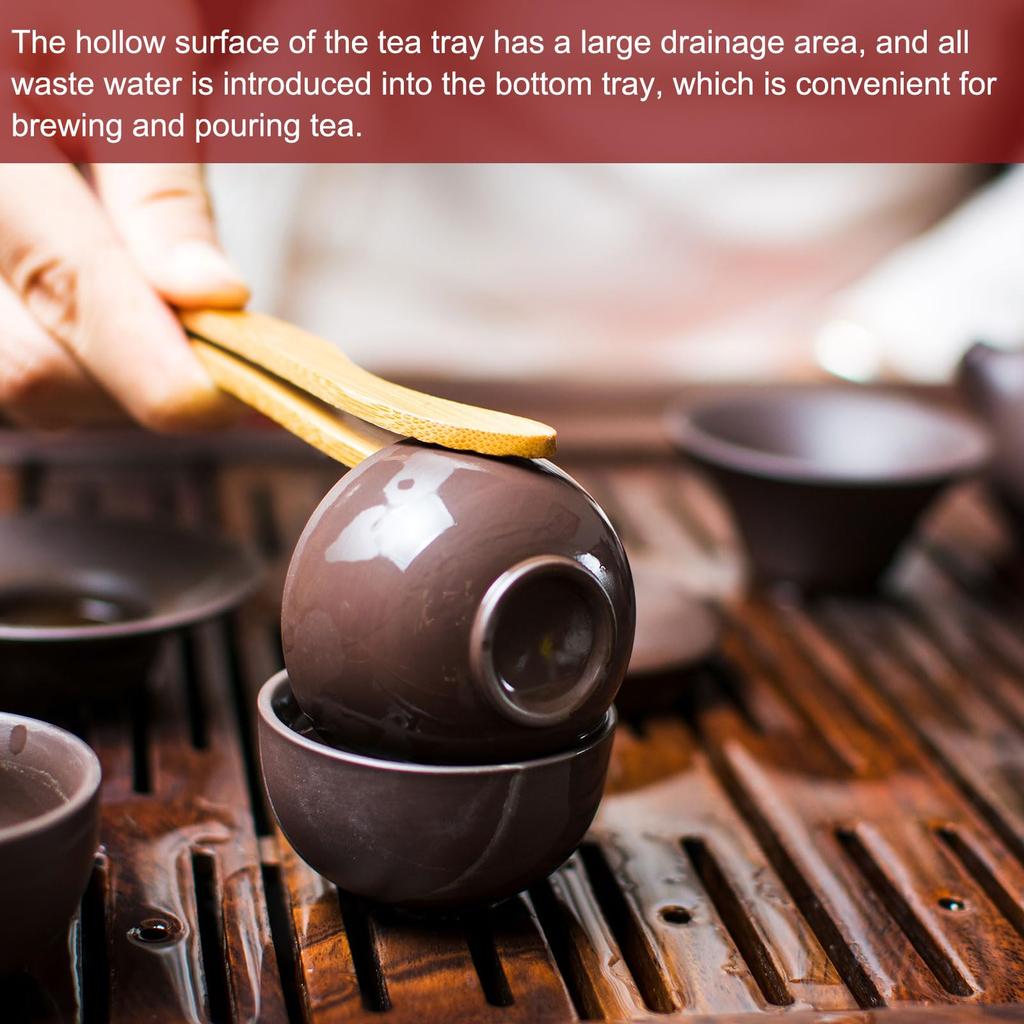 uxcell 11" Oval Classic Bamboo Tea Tray, Chinese Kung Fu Tea Set, with Teacup, Brown, for Bamboo Table Furniture, Vintage Tea Set