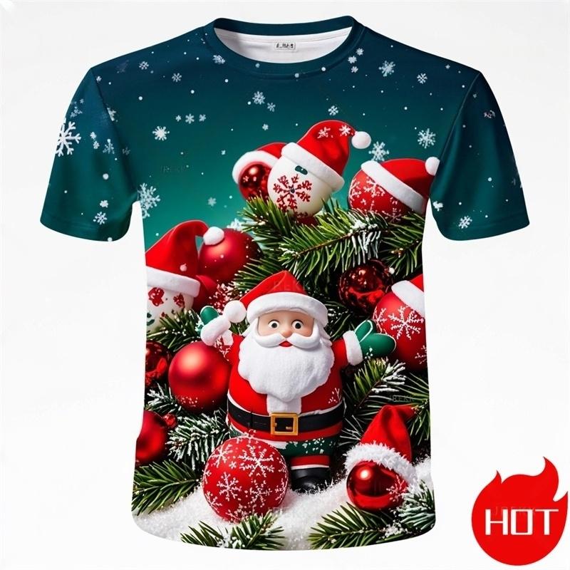 Summer Fashion 3D Print Merry Christmas T Shirt Cute Santa Xmas Christmas Trees Graphic T-shirts Men Funny Streetwear Tee Shirts