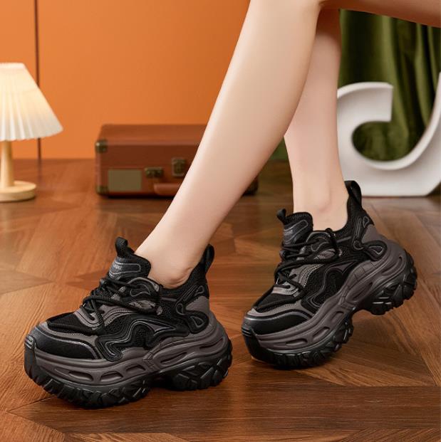 Women’s Chunky Platform Sneakers 9cm Hidden Wedge Heel Lightweight Casual Dad Shoes 2025 Fall Fashion Comfortable Trainers