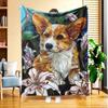 1pc Floral and Dog Flannel Blanket, High-definition Digital Print, All-season Use, Sofa Throw, Skin-friendly Soft 100% Polyester, the Perfect Gift for