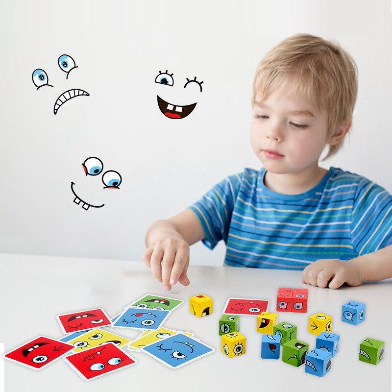 Drevená Magická Kocka Stavebnice Deti Zmena Tváre Rubikova Kocka Hračky Drevená Kocka Stolové Hry Výrazové Puzzle Stavebnice