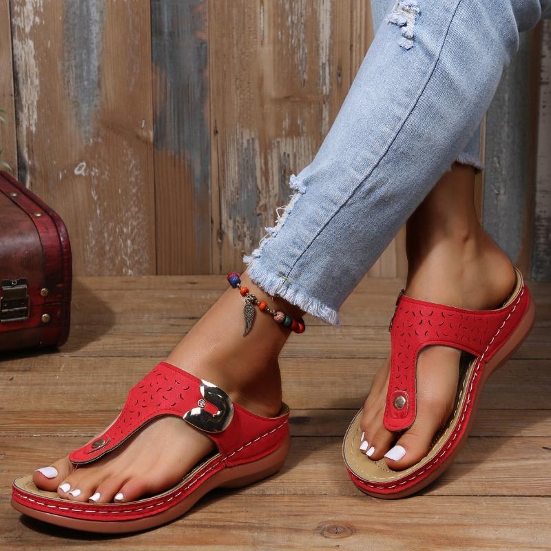 

Fashion 2025 New Women Sandals Casual Wedge Sandals Breathable Thick Sole Beach Shoes Comfortable Clip Toe Sandals for Outdoor Travel 42 красный