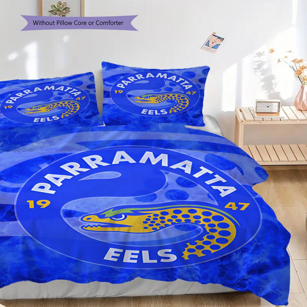 Parramatta Eels Pattern Bedding Quilt Set Quilt Cover Pillowcase Home Decoration Birthday Gift (1 * duvet cover + 2 * pillowcase, without core)