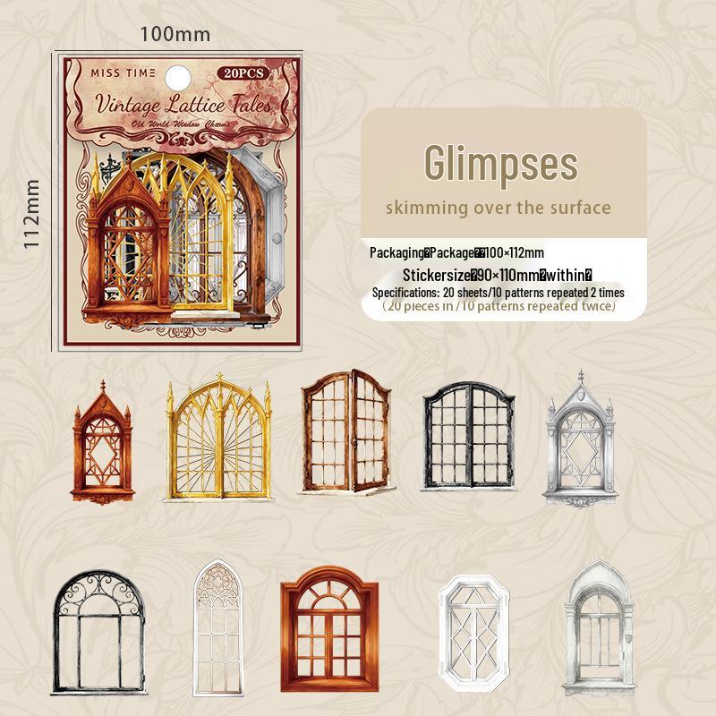 Retro Lattice Story Series PET Stickers: Window Journal Collage Decor - 6 Styles