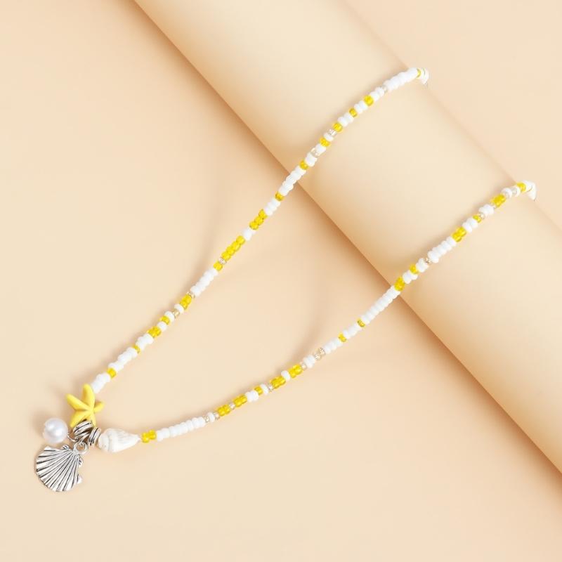 Beautiful Bohemian Starfish Pendant Necklace Colorful Bead Choker Adjustable Neck Chain Jewelry for Women and Girls