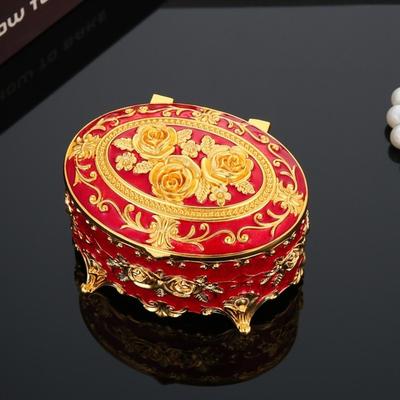 Necklace Case European Style Metal Jewelry Box Vintage Zinc Alloy Antique Storage Case Oval Earring Display Box Desk Storage