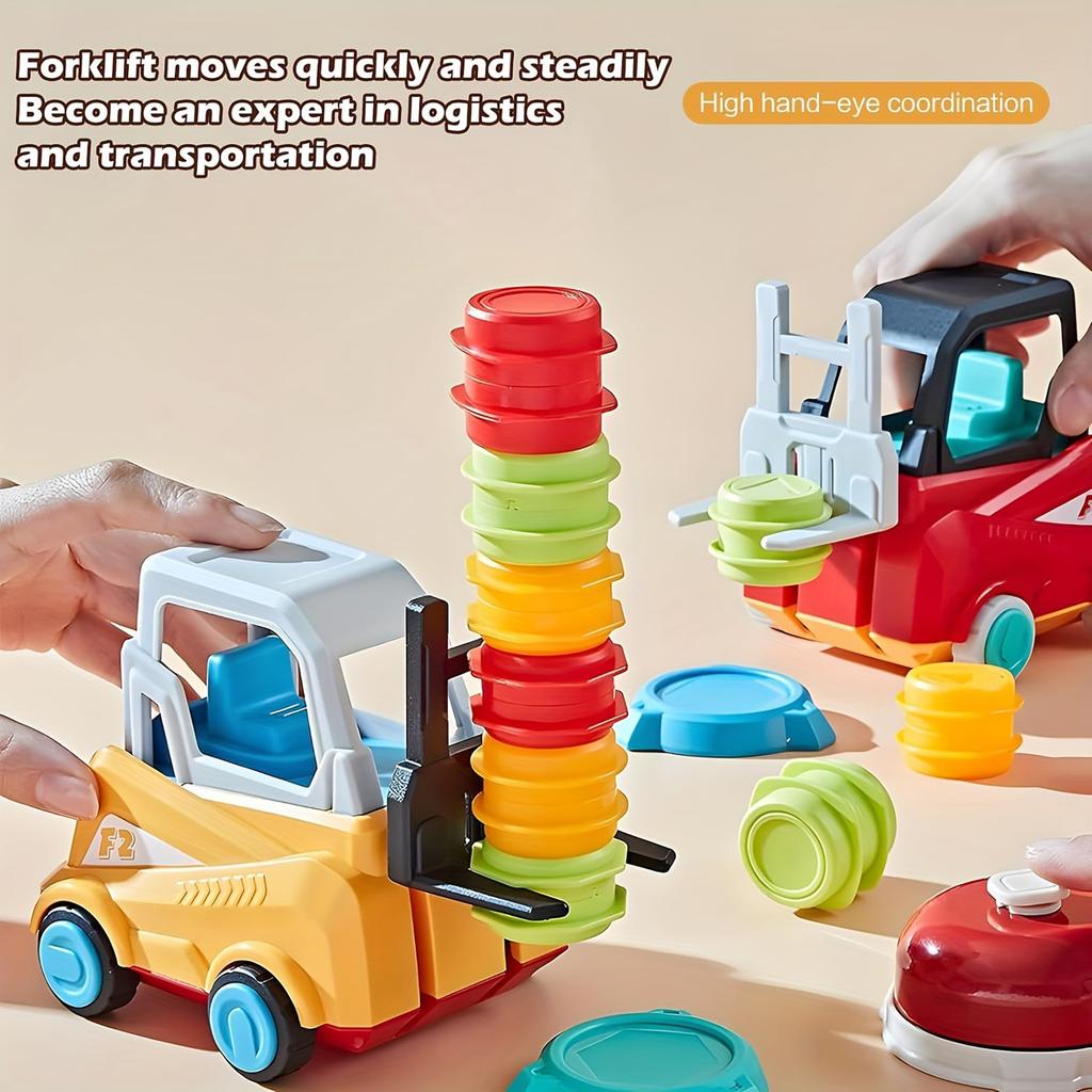 Material Engineeer Forklift Transport Game Brain-Boosting Construction Toy With Truck, Stacking   Matching Skills