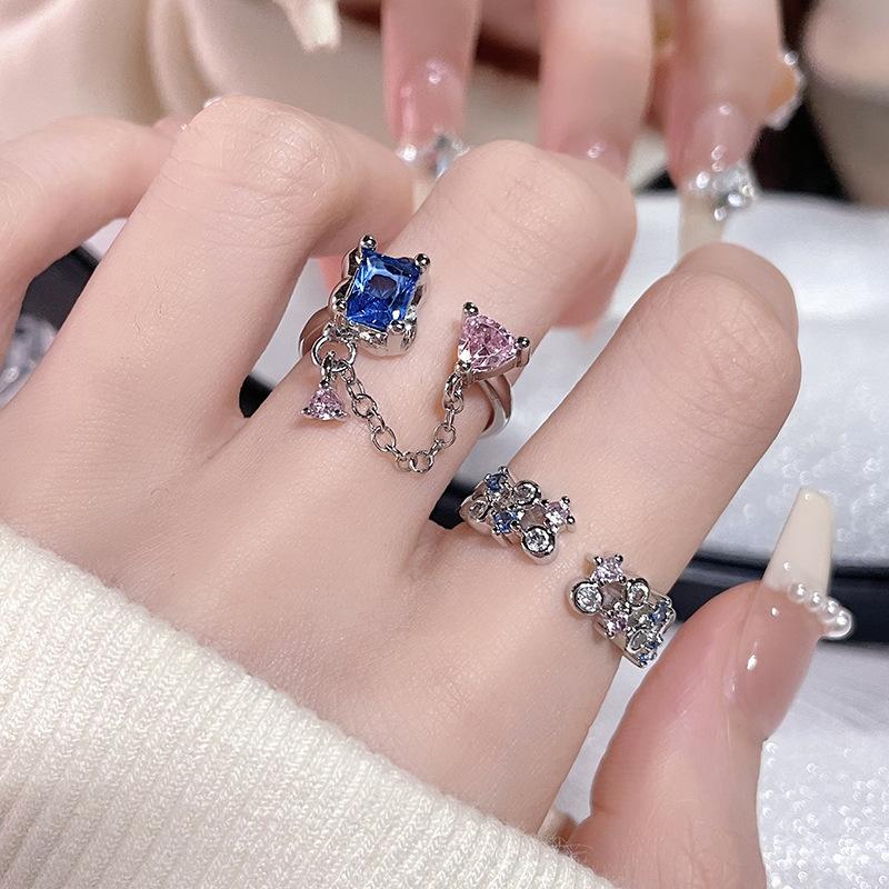 Chain Texture Color Zir*****Pen Ring Women'S Personality Fashion Niche Design High-End Ring Index Finger Ring
