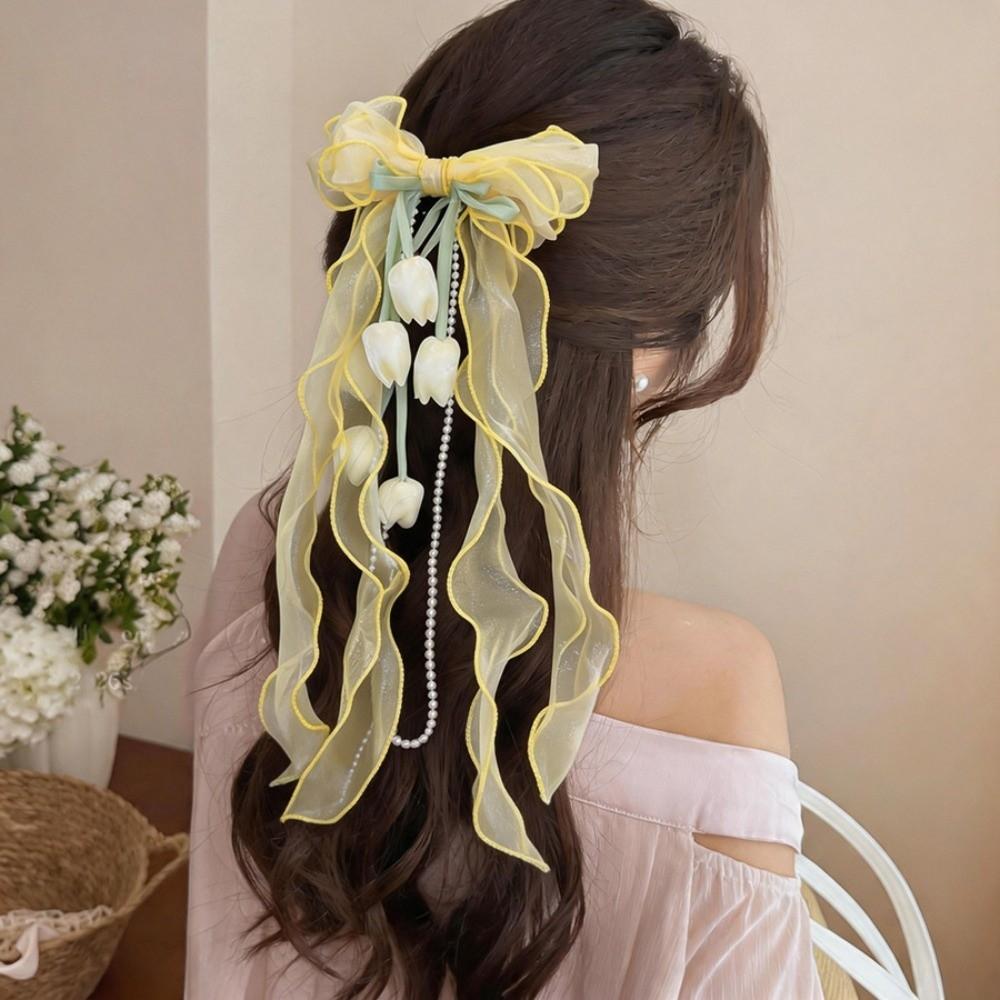 Pendant Tassel Muguet Flower Hairpin Mesh Ribbon Organza Bowknot Barrette  Bridesmaids