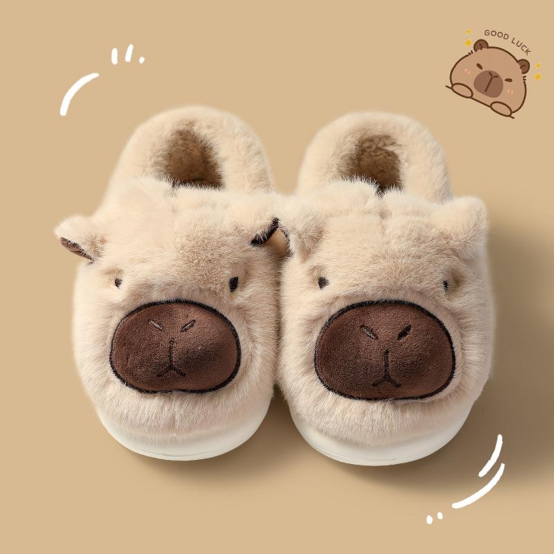 Ugly cute kapibara cotton shoes winter women's household cotton slippers small sweet potato plush fluffy shoes