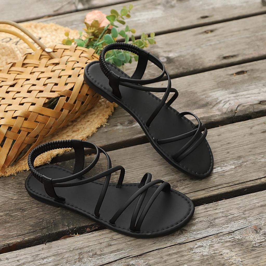 Women's Flat-Bottomed Thin-Strap Sandals, Summer 2024 Style, Cloud Comfort, Fairy Look, Perfect for Outdoors & Skirts, Roman Beach Chic.