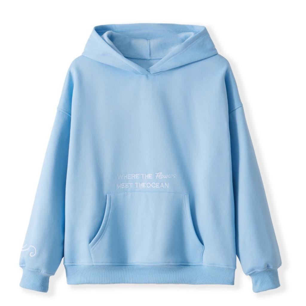 STREETRICH Women Fall Winter Y2K Aesthetic Back Floral Letter Embroidery Hooded Top Long Sleeve Loose Fit Pullover with Pockets