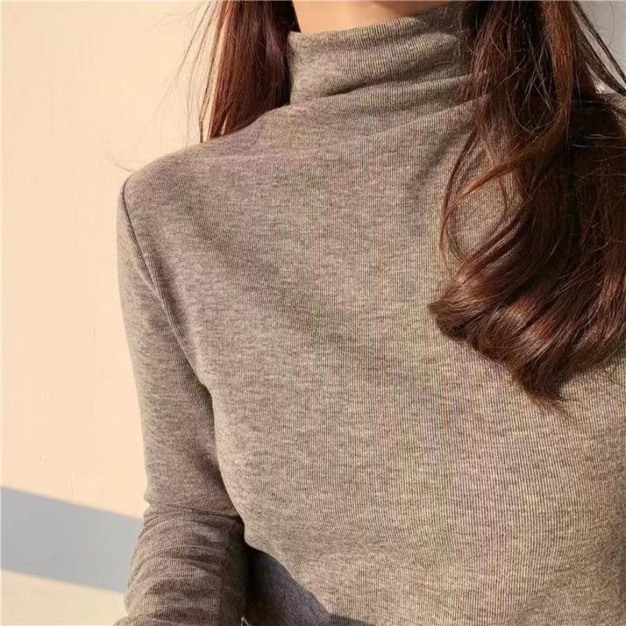 YYFS Women's Fashion Casual Spring Autumn Solid Color Print Long Sleeve Half Turtleneck Blouses & Shirts