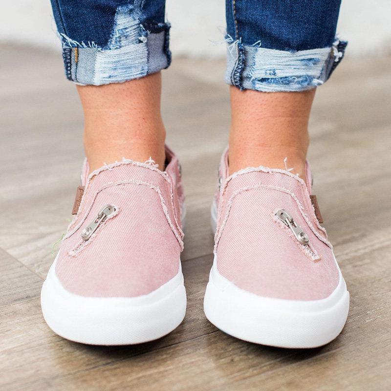 Women Distressed Canvas Sneaker Shoes Slip On Flats