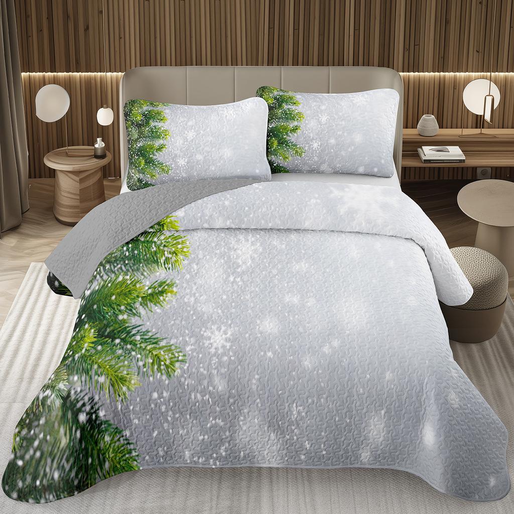 Christmas Bedspread Queen/Full Xmas Tree Quilted Coverlet for Boys Girls,Cartoon Festival Theme Quilt Set Happy New Year Bedding