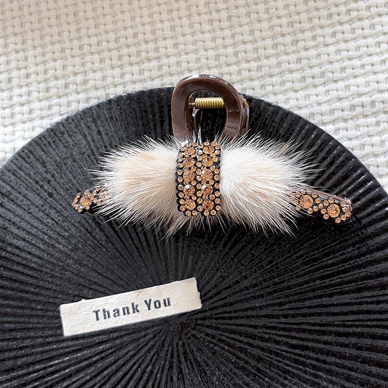 

Full Diamond Mink Hair Large Grab Clip Internet celebrity Half Tie Hairpin Shark Clip Back Head Disc Hairpin Hair Hair Grab