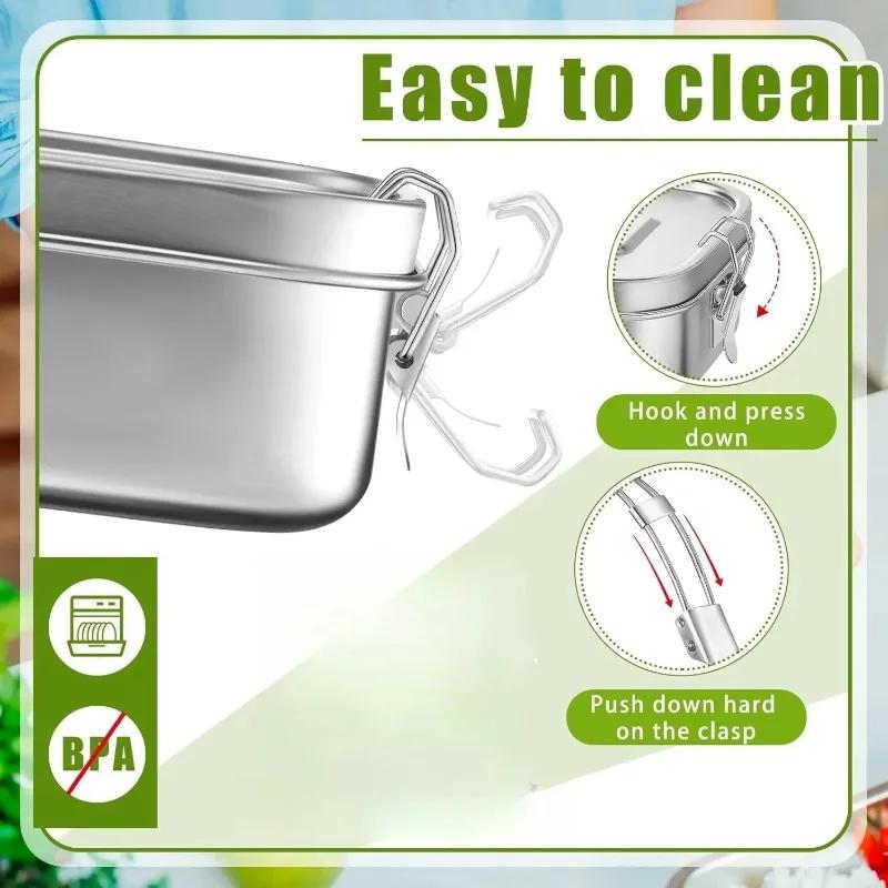 Portable Stainless Steel Lunch Box for Kids and Adults, Leak-Proof Bento Box, Travel Food Meal Prep Container Dishwasher Safe