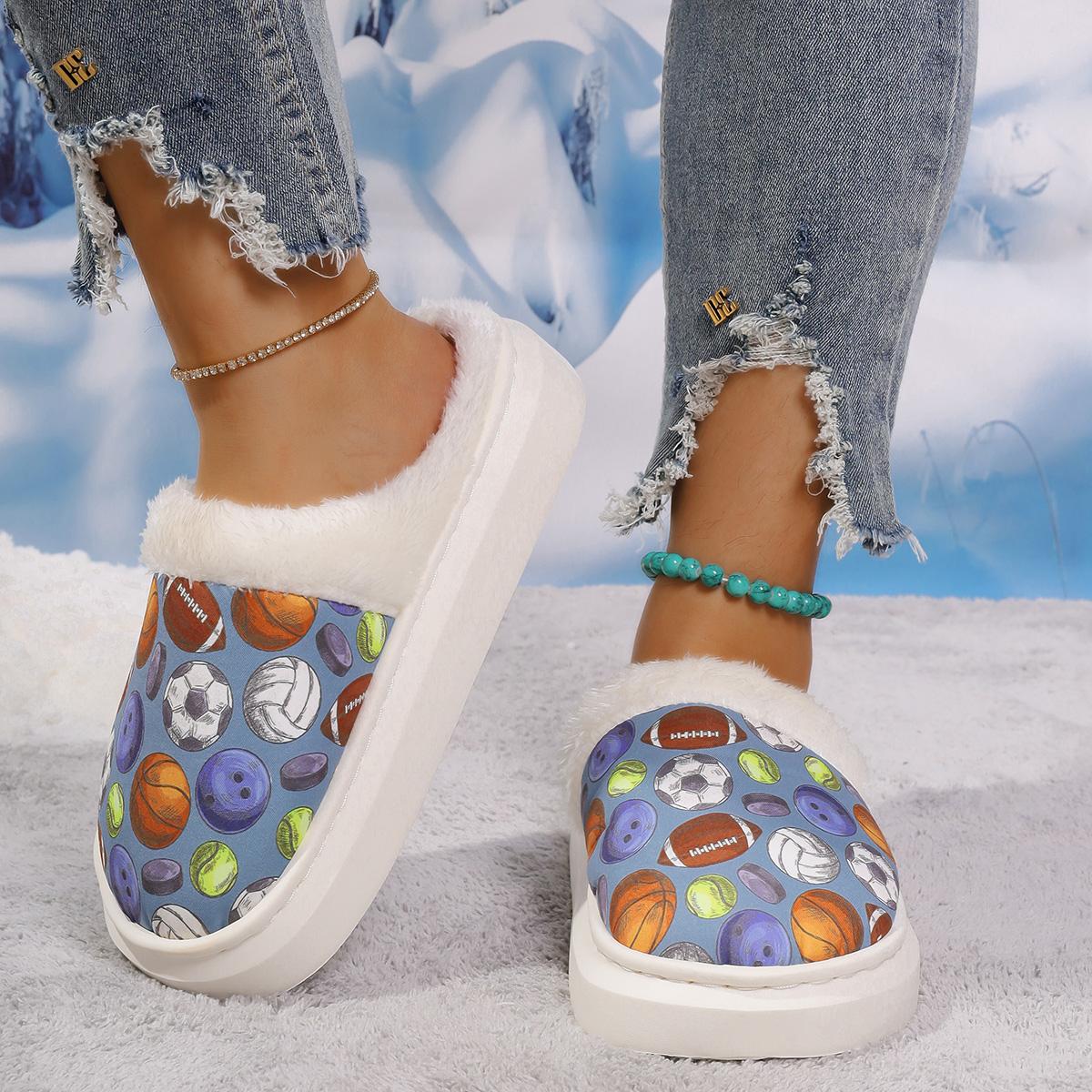 fashion Female Shoes on Sale 2024 New Spring Indoor Women s Slippers Closed Toe Mixed Colors Plush Warm Low-heeled Casual Slippers Women 36-37 синий