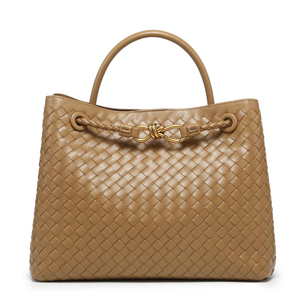 B's Retro Woven Women's Shoulder Tote Bag with Metal Rope Buckle – Large Capacity