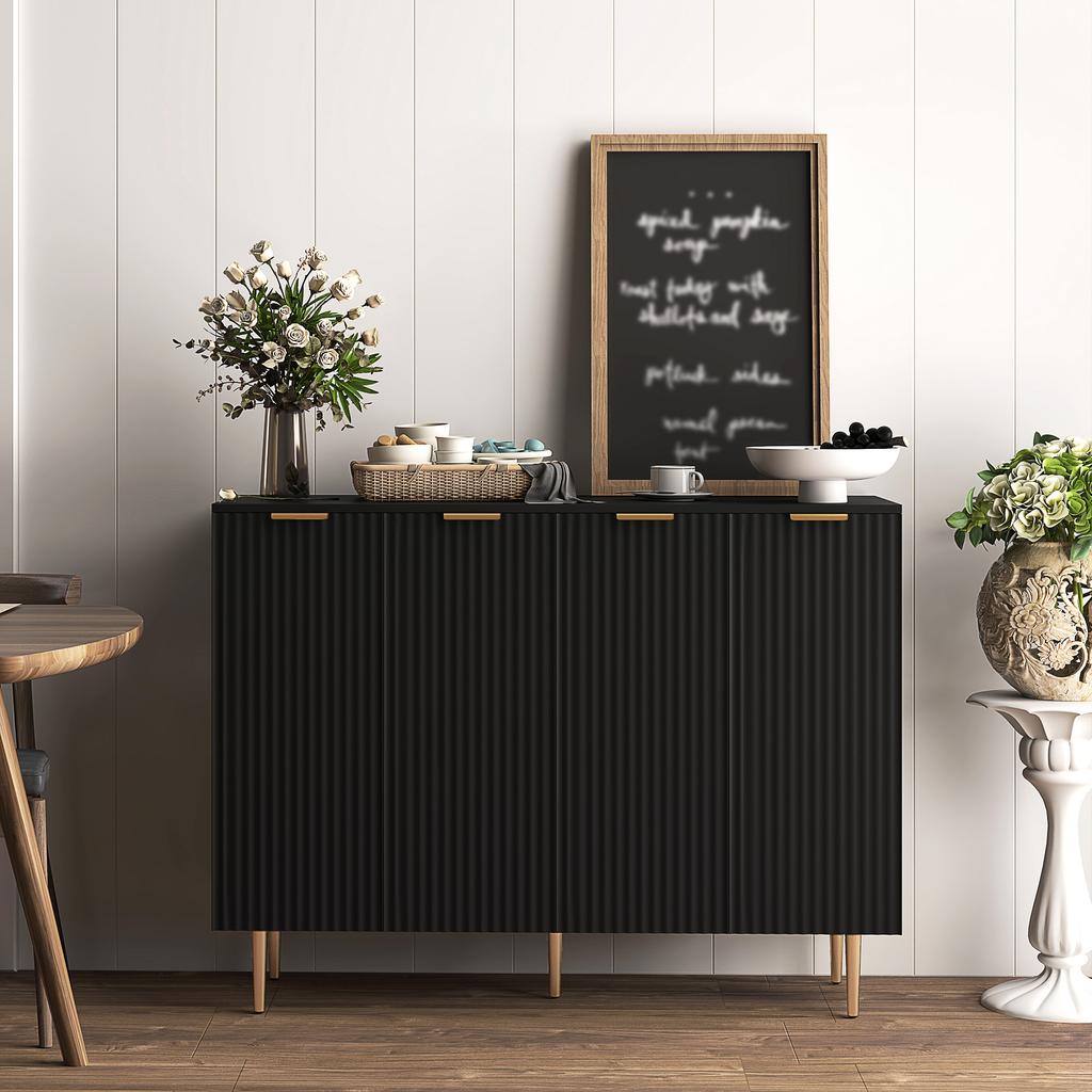 Sideboard Buffet Cabinet, Modern Kitchen Storage Cabinet with Adjustable Shelves and Metal Legs, Black