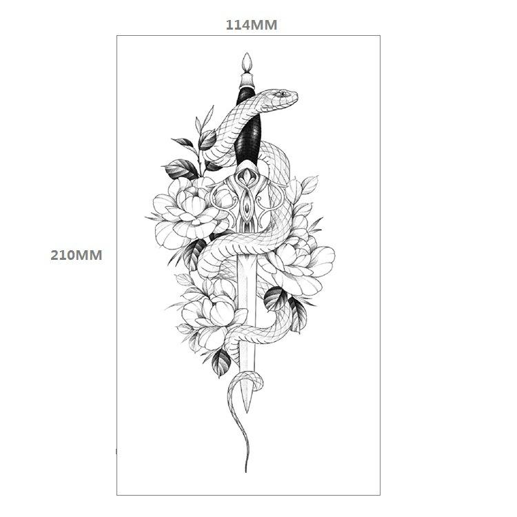 Red Rose Flower Arm Half Arm Tattoo Sticker Owl Hourglass Geometry Water Transfer Set Sticker