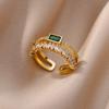 Gold Color Stainless Steel Ring for Women Colorful Cubic Zircon Heart Opening Adjustable Ring Fashion Jewelry Wedding Gift