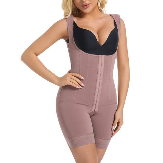 High Waist Shapewear Open-Crotch Bodysuit Shaper with Front Clasp Firm Tummy Control Hip Lifting Body Shaper Breathable Postpartum Recovery Daily